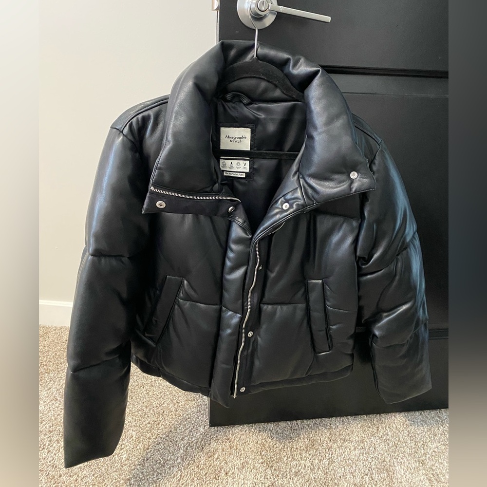 Abercrombie vegan leather puffer coat